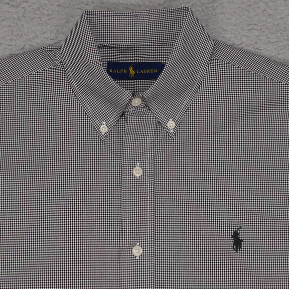 Polo Ralph Lauren Shirt Mens Medium Black Micro Check Button Down Long Sleeve - Picture 1 of 15